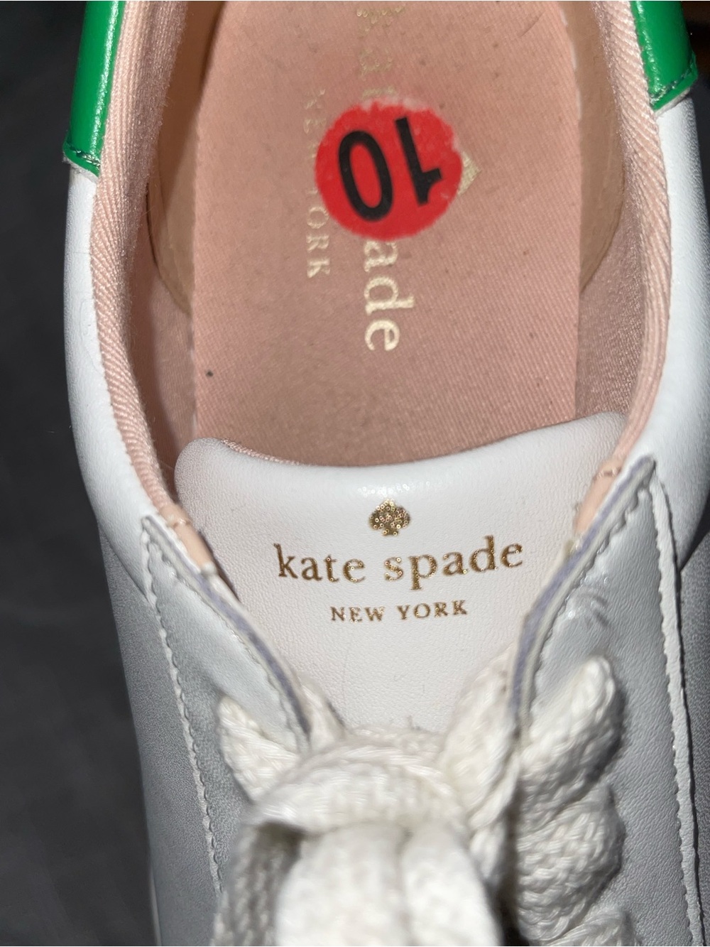 kate spade White Sneakers with Green Heel and Pink Insole Sz 10 - Picture 6 of 7